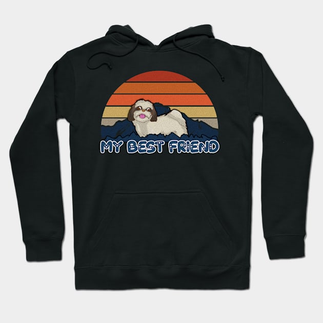 My Best Friend Shih Tzu Striped Sunset Mountain Background Design - Gift for Shih Tzu Lovers Hoodie by HarrietsDogGifts